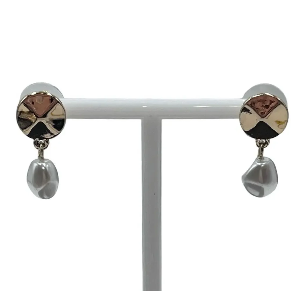 J. Crew White Faux Pearl Dangle Gold Tone Earrings‎